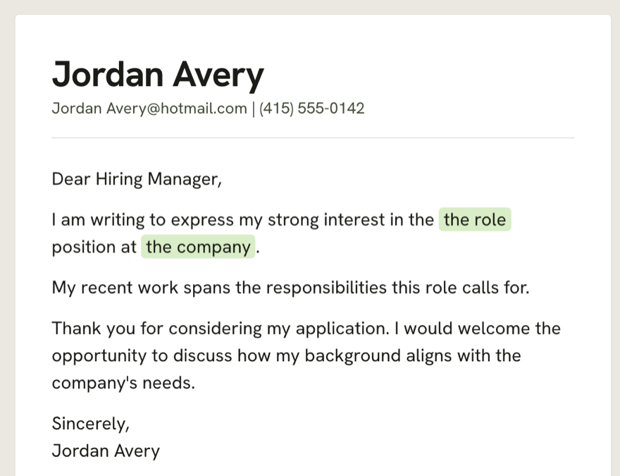 Cover letter preview ready to send