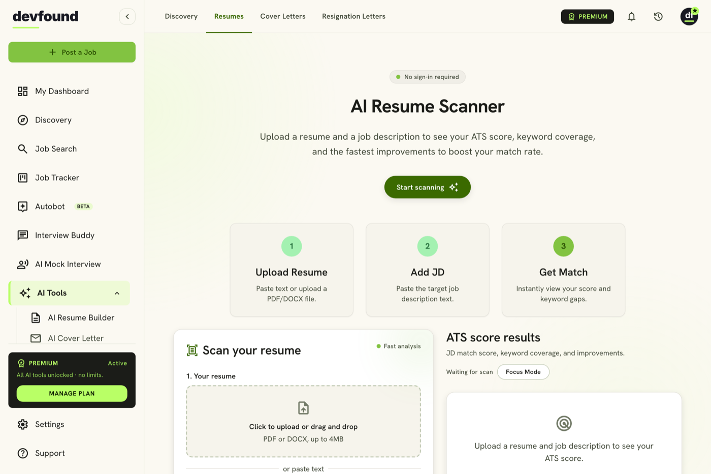 AI resume scanner dashboard