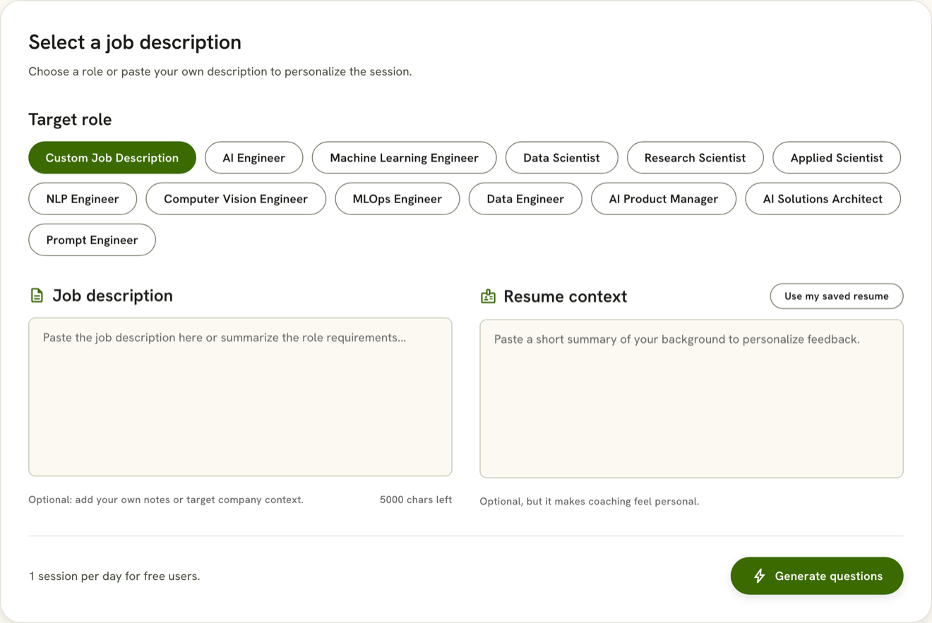 Interview question composer tailored to job role