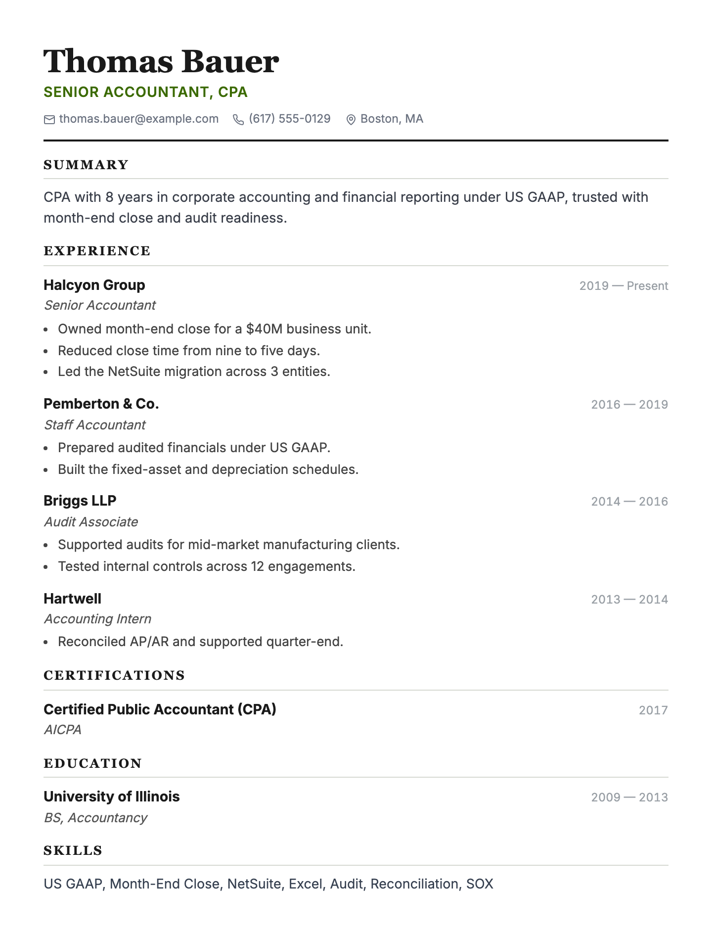 Accountant resume example